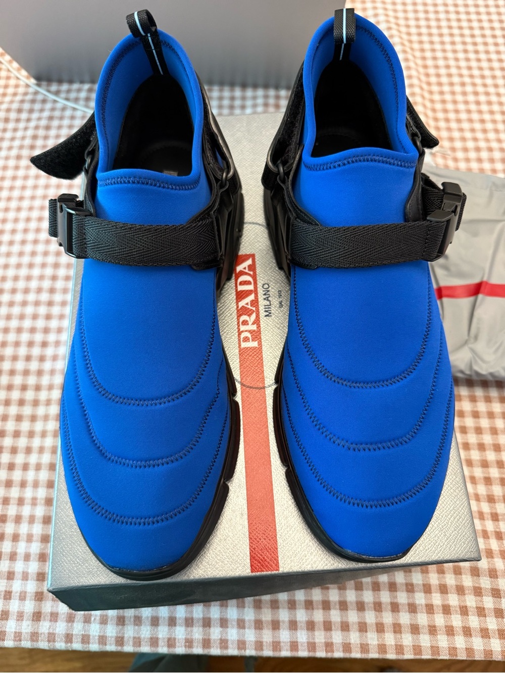 Prada Men's Blue Slip-On Sneaker with Black Strap neoprene NEW W BOX BARNEYS - Picture 6 of 8